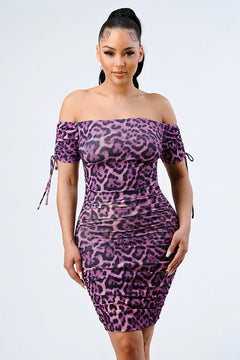 LEOPARD PRINT SHIRRING BODYCON DRESS
