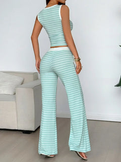 Striped Tank Top and Flare Pants Set