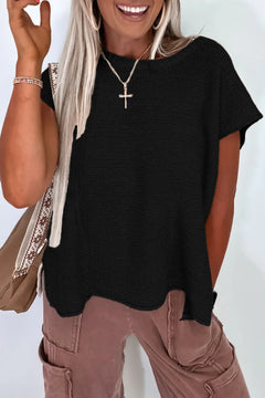 Sachet Pink Solid Color Side Slits Knit Tee