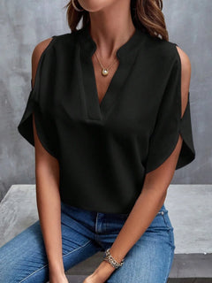 Cold Shoulder Notched Blouse