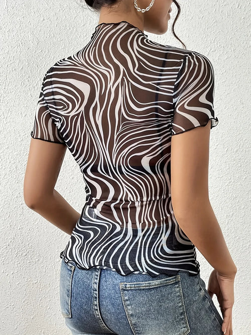 Luna's Vibrant Wave Mock Neck Tee
