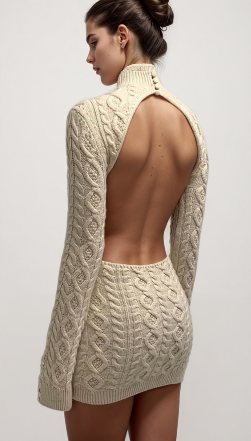 Cut Out Cable Net Mini Dress