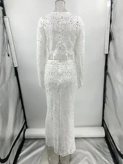 New hollow lace top + skirt two-piece set