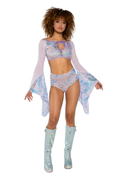 Fishnet/Mesh Sequin Flair Sleeve Top