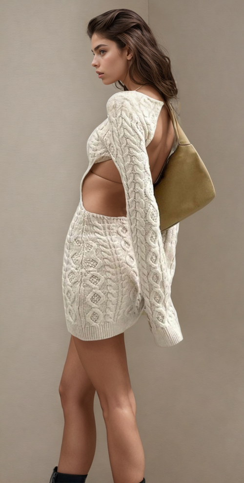 Cut Out Cable Net Mini Dress