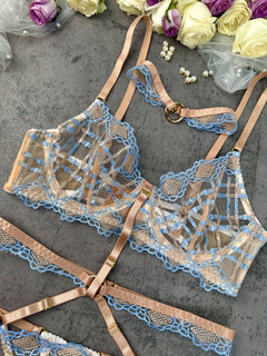 Sophia Blue & Beige Plaid Lingerie Set