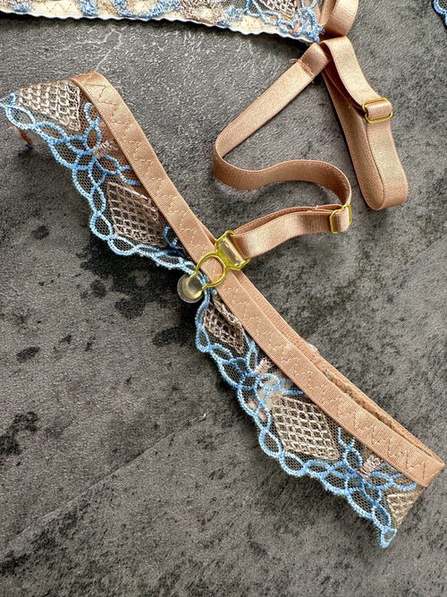 Sophia Blue & Beige Plaid Lingerie Set