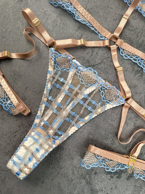 Sophia Blue & Beige Plaid Lingerie Set