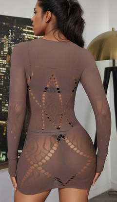 Brown Seamless Geo Net Chemise