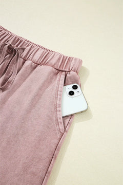 Mineral Wash Tiered Wide Leg Patchwork Drawstring Pants