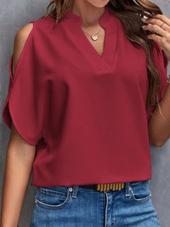 Cold Shoulder Notched Blouse