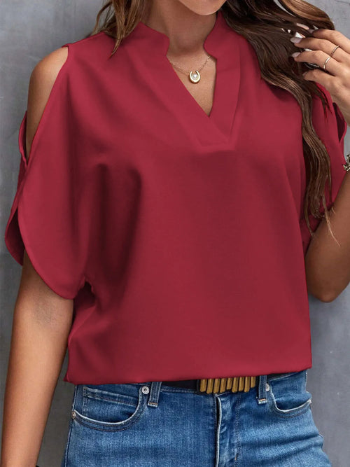 Cold Shoulder Notched Blouse