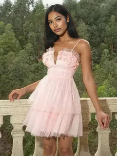 Flower Applique Mesh Patchwork Spaghetti Strap Dress