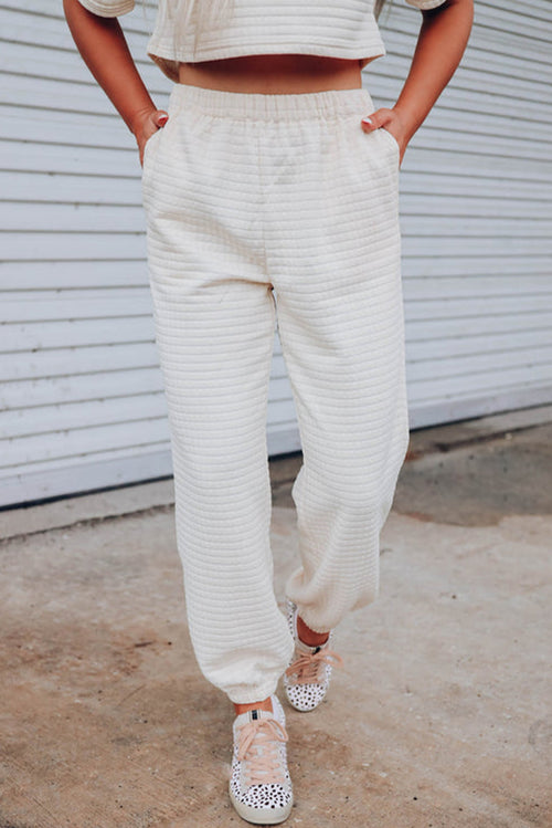 Rose Red Lattice Textured Athleisure Set