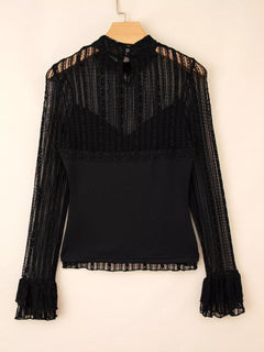 Lace Patchwork Flounce Sleeve Slim Fit Top