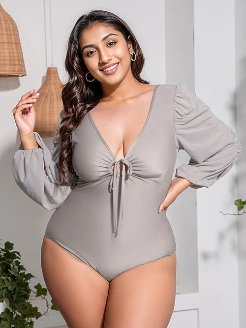 Balloon Sleeve V Swimsuit for Curves