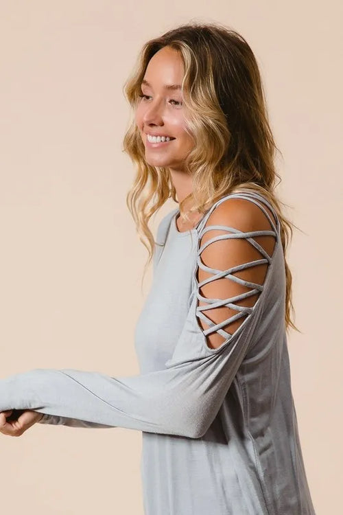 BiBi Jersey Knit One Shoulder Top with Criss Cross