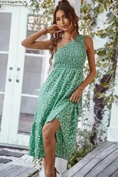 Floral one shoulder smocked dress