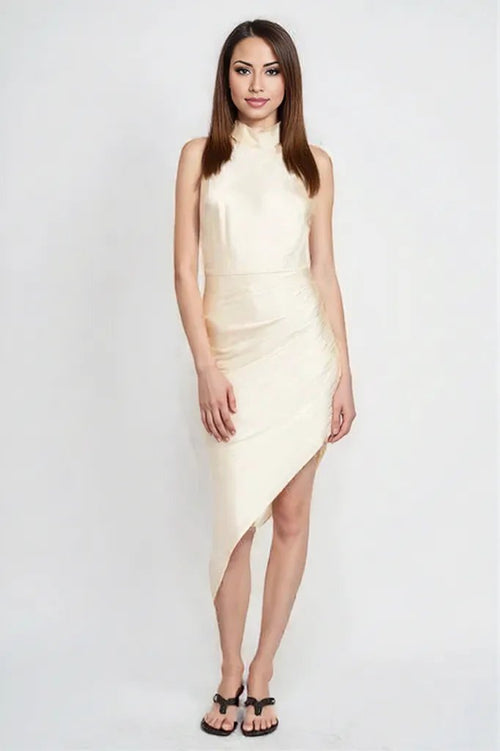 HALTER NECK ASYMMETRICAL DRESS