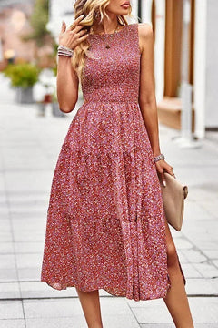 Smocked tiered midi dress