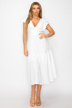 Long Dress With Short Ruffle Sleeves