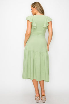 Long Dress With Short Ruffle Sleeves