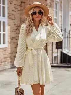 Long Sleeve Wrap Dress - Flattering Front Tie Design | Femstylo