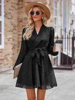 Long Sleeve Wrap Dress - Flattering Front Tie Design | Femstylo