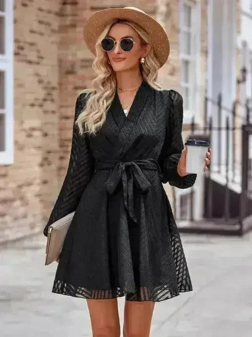 Long Sleeve Wrap Dress - Flattering Front Tie Design | Femstylo