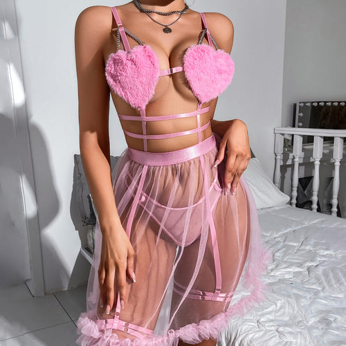 Fuzzy Heart Babydoll Set