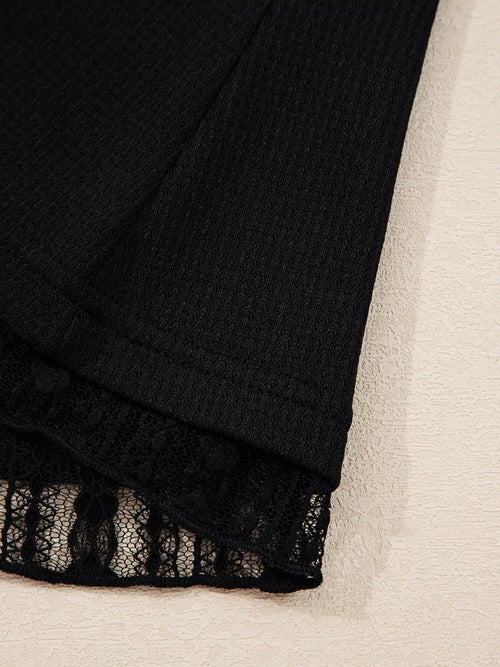 Lace Patchwork Flounce Sleeve Slim Fit Top