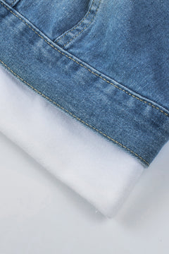 Sky Blue Distressed Hooded Denim Jacket: Stylish Comfort