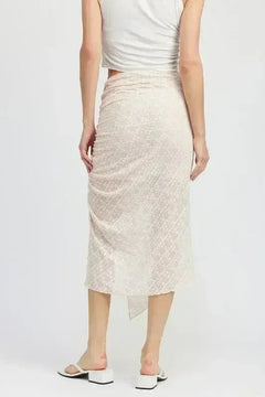 Nadia's Statement High-Slit Ruched Lace Skirt