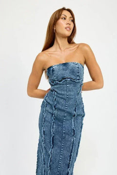 TUBE FRAYED SEAM MIDI DRESS