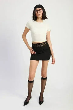 Lila's Lace-Trimmed Flare Min Skirt