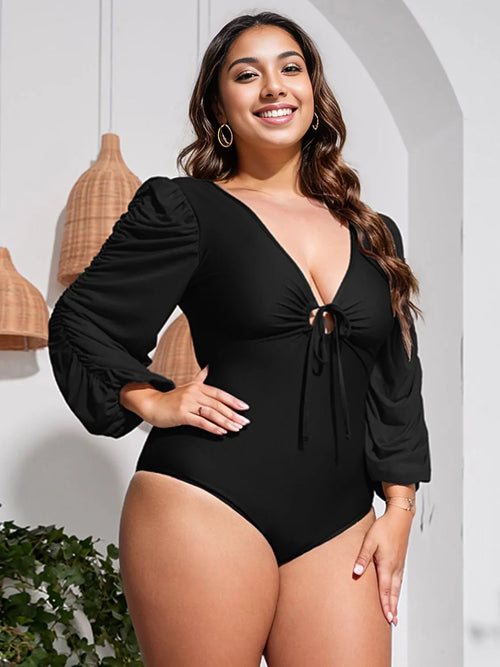Balloon Sleeve V Swimsuit for Curves
