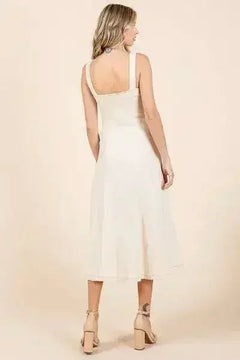 Mittoshop Stretch Twill Decor Button Sleeveless Midi Dress