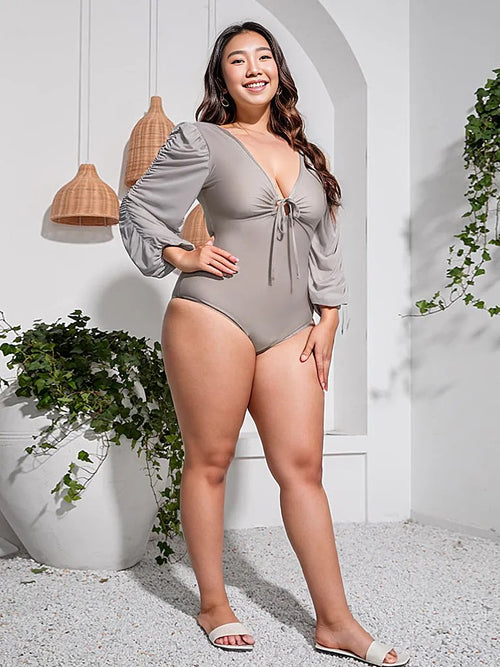 Balloon Sleeve V Swimsuit for Curves