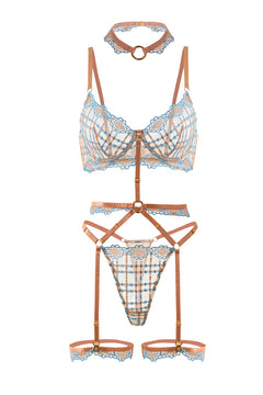 Sophia Blue & Beige Plaid Lingerie Set