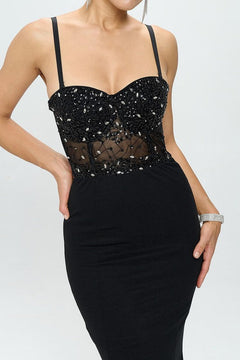 Beaded Bustier Mermaid Maxi Dress