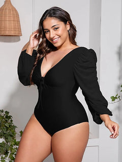 Balloon Sleeve V Swimsuit for Curves