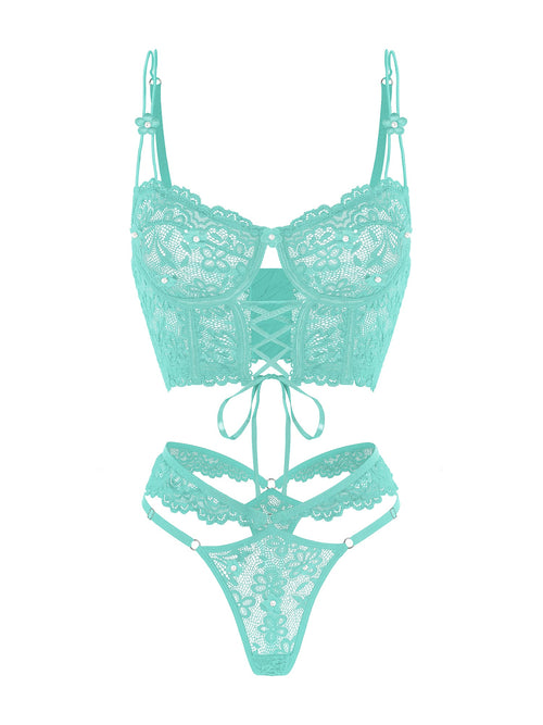Green Pearls Flower Lingerie Set