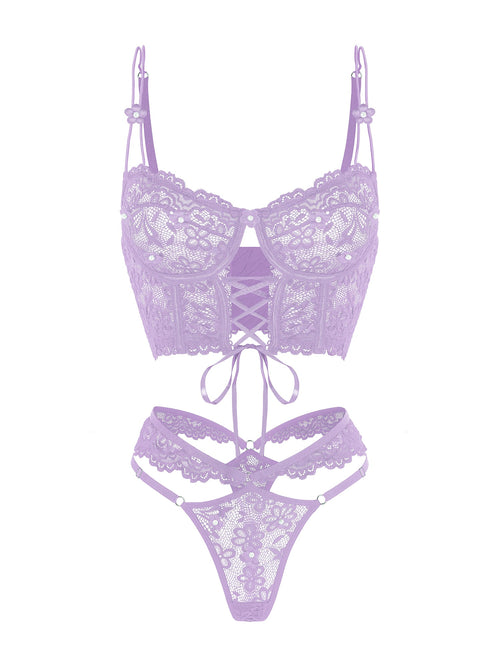 Purple Pearls Flower Lingerie Set