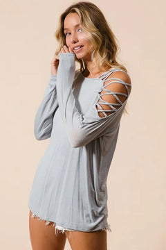 BiBi Jersey Knit One Shoulder Top with Criss Cross