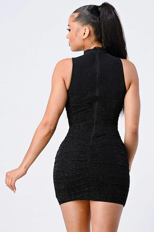 CROSS HALTER BODYCON MINI DRESS