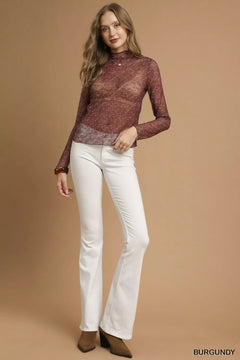 Umgee Nylon Lace Mesh Long Sleeve Top