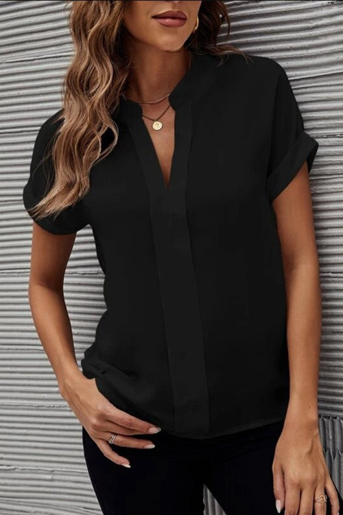 Luxurious Elegance: Notched Short Sleeve Blouse