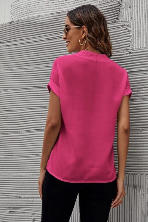 Luxurious Elegance: Notched Short Sleeve Blouse