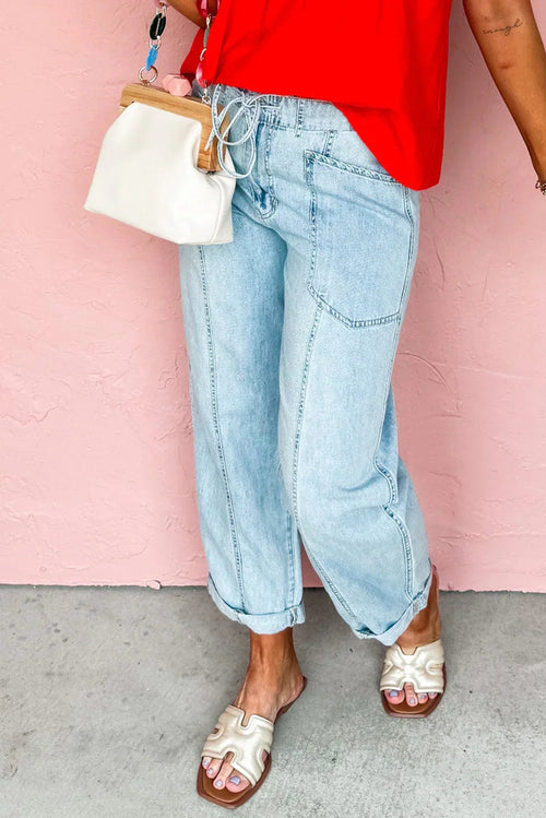 Lila's Stylish Barrel Stitch Drawstring Jeans