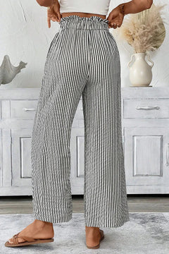 Black Striped Frill Knot Waist Decor Pants